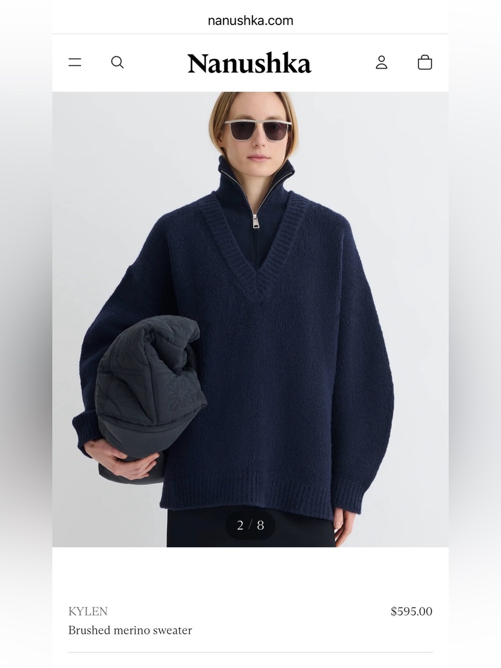 NWT: Nanushka Kylen Contrast Brushed Merino Wool Sweater in Navy, sz XS ($595)
